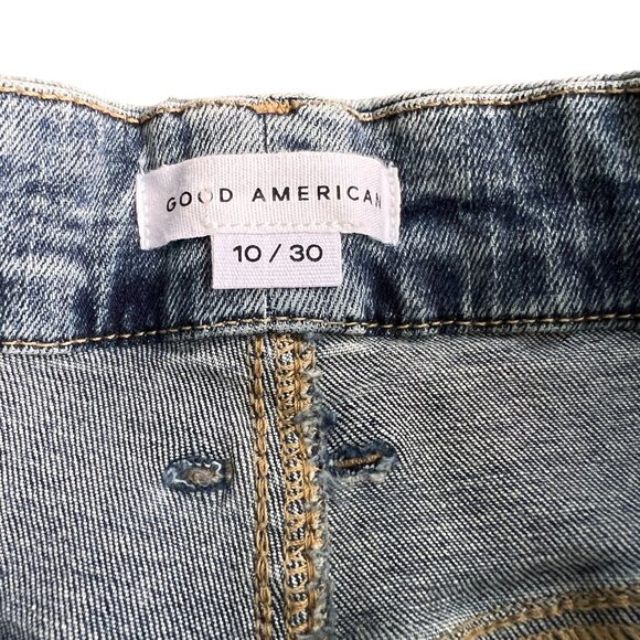 Good American Flared Jeans Size 10 Raw/Distressed Hem Button-Fly Light Wash - Picture 3 of 8